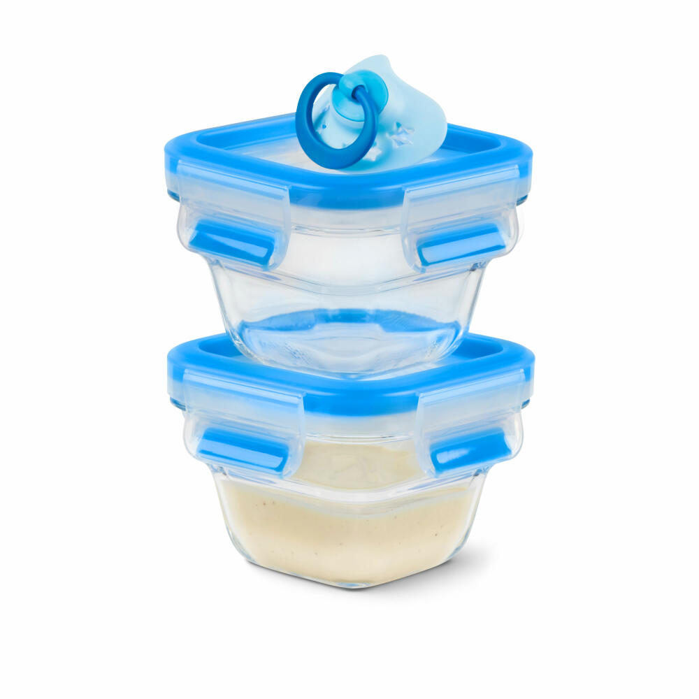 EMSA Clip &amp; Close GLASS food storage containers, set of 3, food storage container, storage container, transparent / blue, 0.18 L, N10507