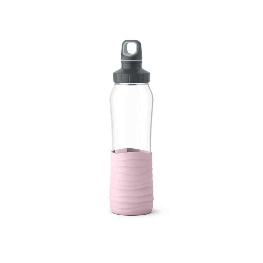 EMSA Drink2Go Glas-Trinkflasche, Wasserflasche, Flasche, Glas / Silikon, Puder-Rosa, 0.7 L, N31005
