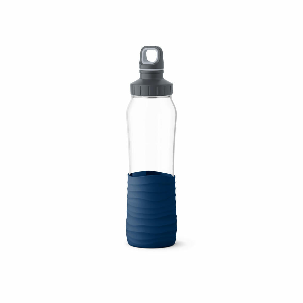EMSA Drink2Go Glas-Trinkflasche, Wasserflasche, Flasche, Glas / Silikon, Dunkelblau, 0.7 L, N31006