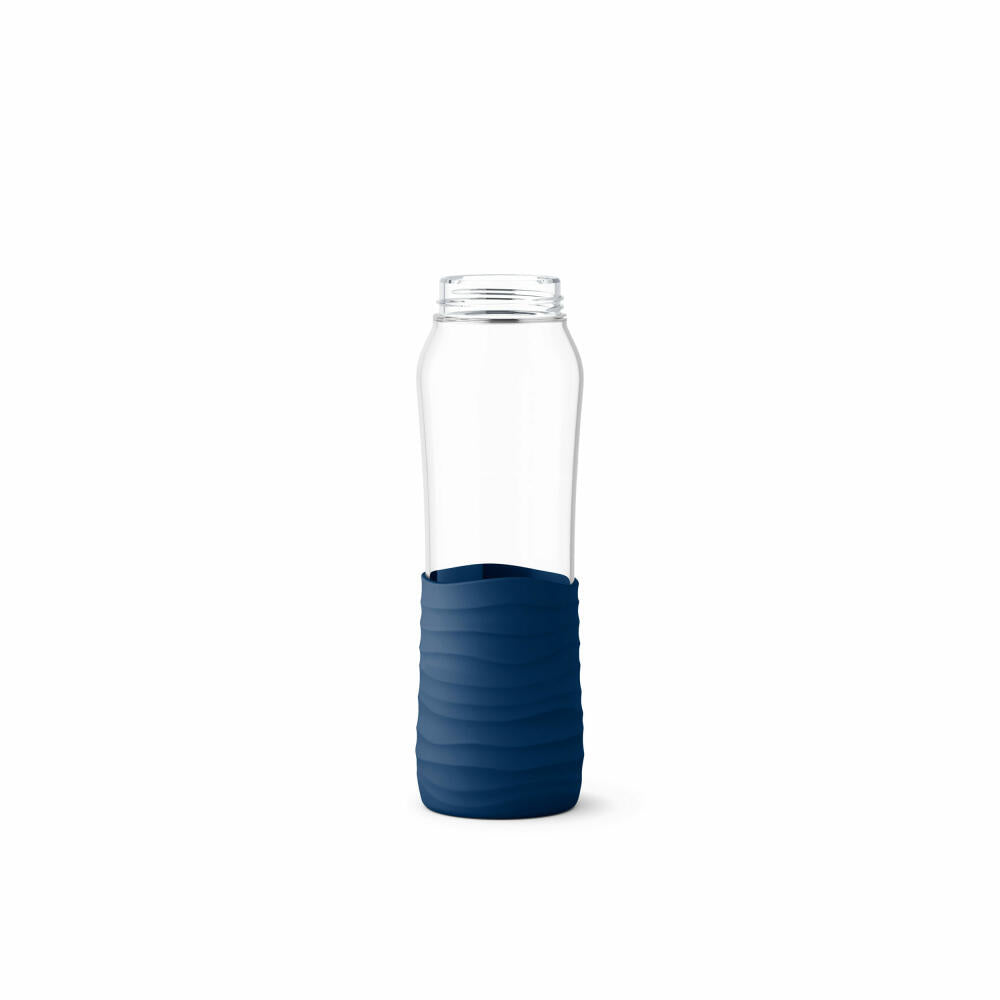 EMSA Drink2Go Glas-Trinkflasche, Wasserflasche, Flasche, Glas / Silikon, Dunkelblau, 0.7 L, N31006