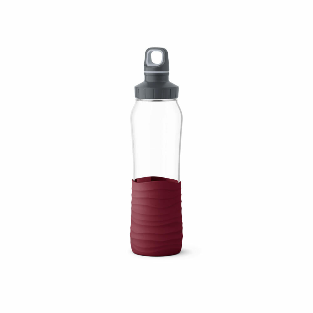 EMSA Drink2Go Glass drinking bottle, water bottle, bottle, glass / silicone, wine red, 0.7 L, N31007