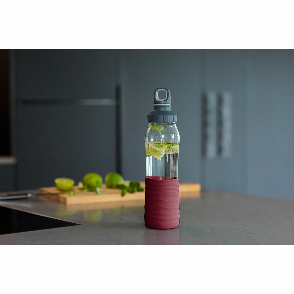 EMSA Drink2Go Glass drinking bottle, water bottle, bottle, glass / silicone, wine red, 0.7 L, N31007