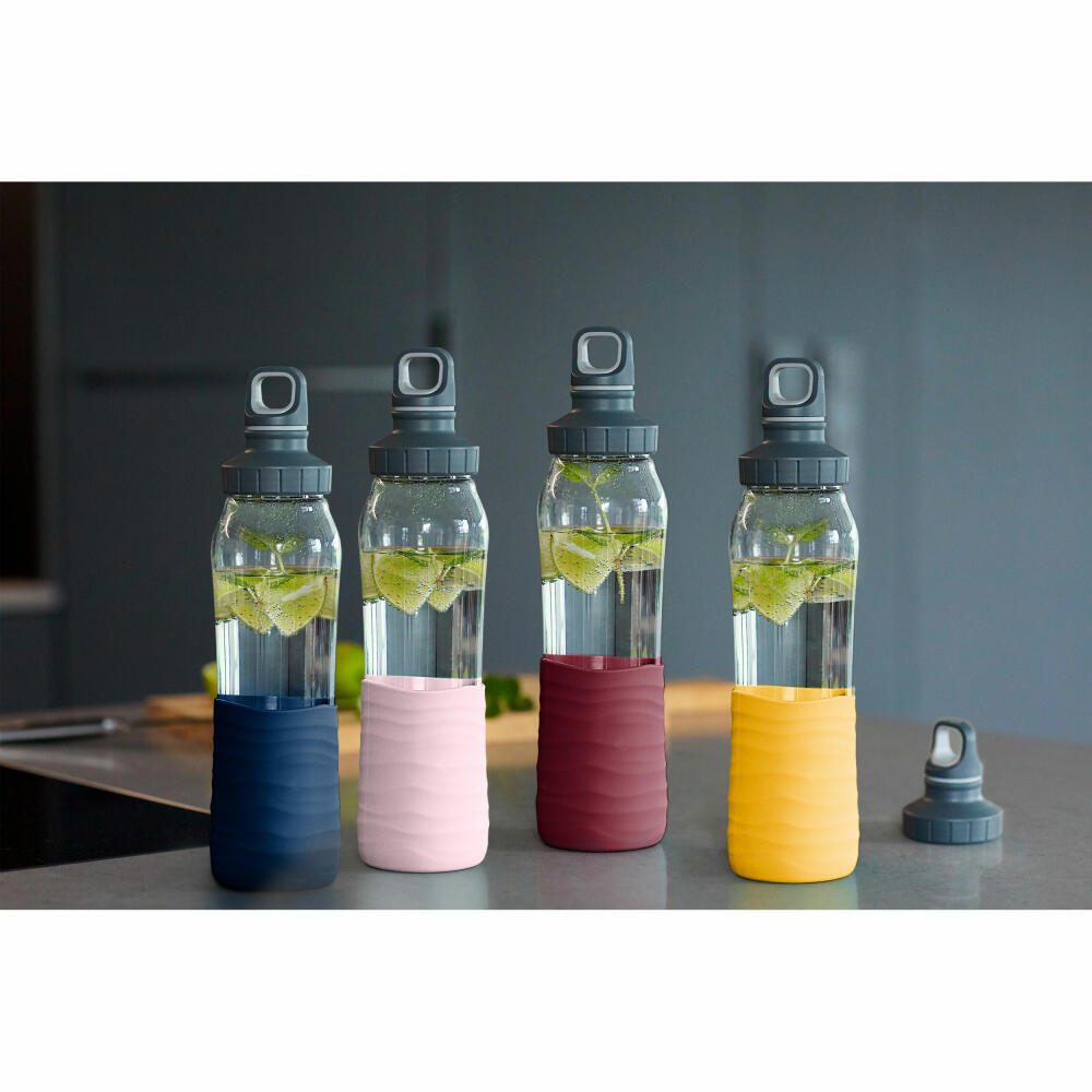 EMSA Drink2Go Glas-Trinkflasche, Wasserflasche, Flasche, Glas / Silikon, Dunkelblau, 0.7 L, N31006