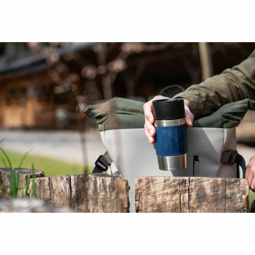 EMSA Travel Mug Compact Thermobecher, Isolierbecher, Isobecher, Thermo Becher, Edelstahl / Silikon, Dunkelblau, 0.3 L, N21608