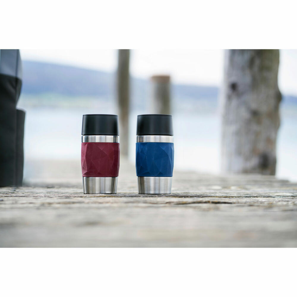EMSA Travel Mug Compact Thermobecher, Isolierbecher, Isobecher, Thermo Becher, Edelstahl / Silikon, Dunkelblau, 0.3 L, N21608