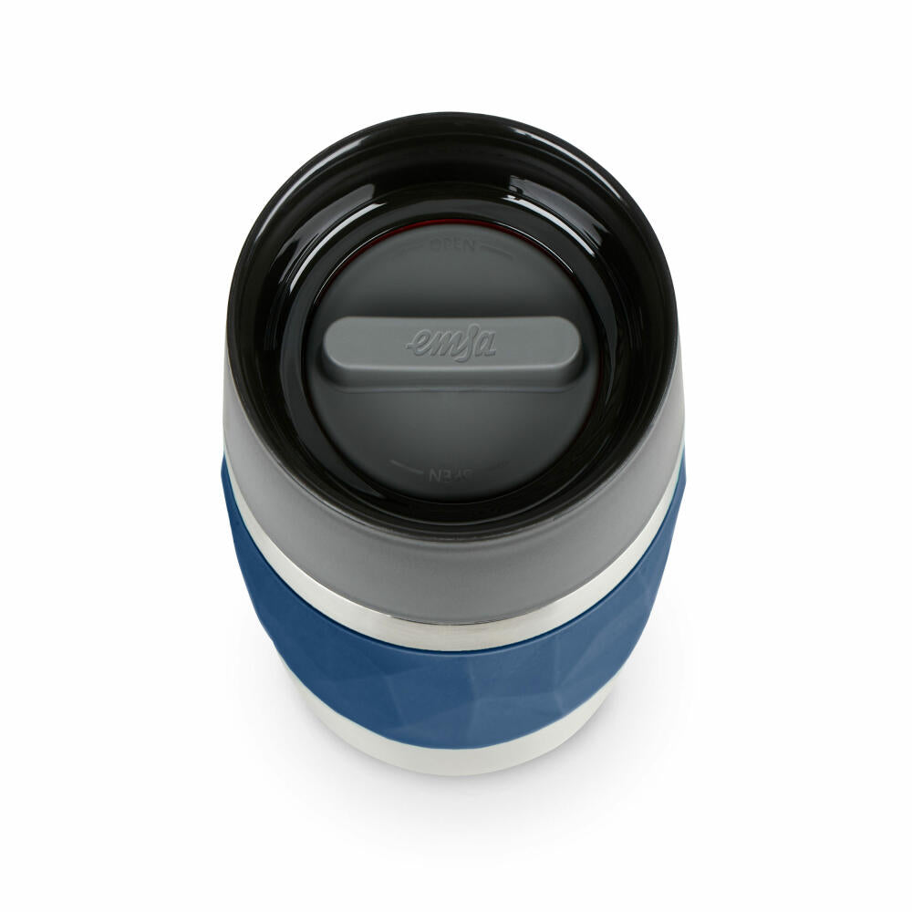 EMSA Travel Mug Compact Thermobecher, Isolierbecher, Isobecher, Thermo Becher, Edelstahl / Silikon, Dunkelblau, 0.3 L, N21608