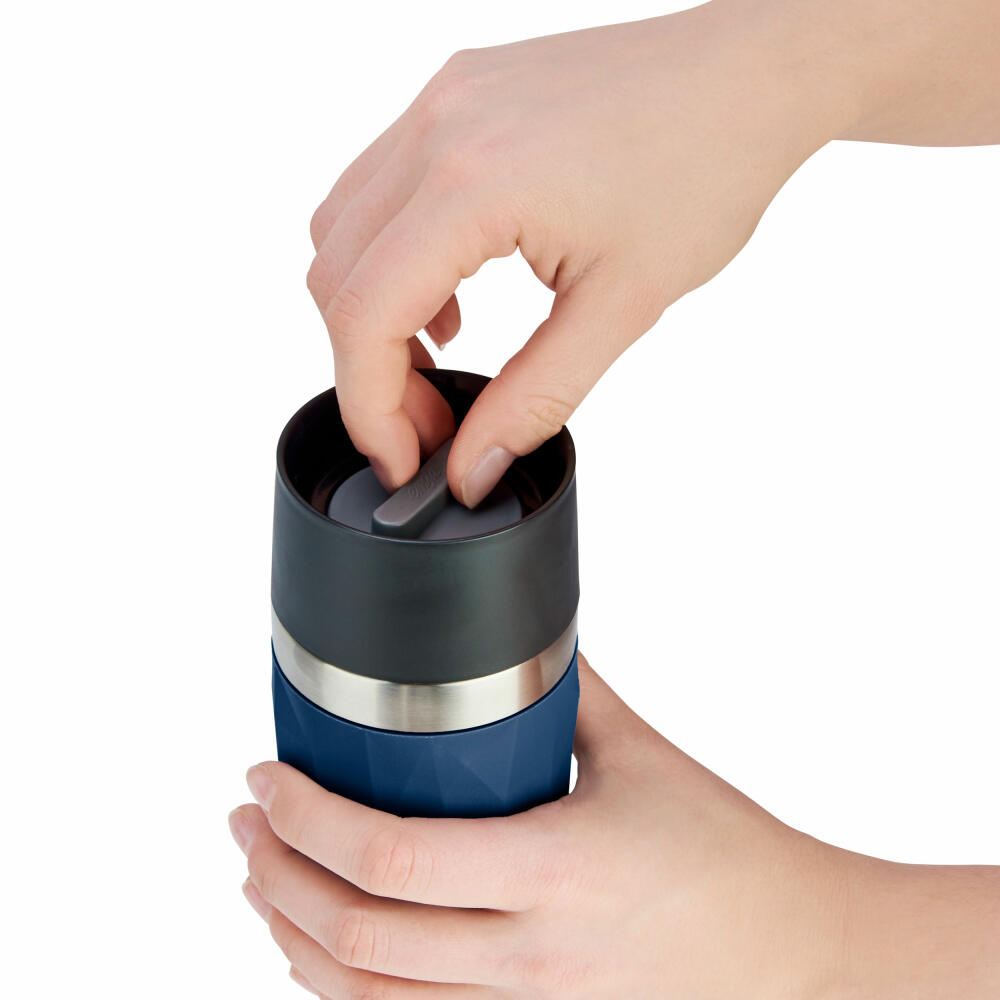 EMSA Travel Mug Compact Thermobecher, Isolierbecher, Isobecher, Thermo Becher, Edelstahl / Silikon, Dunkelblau, 0.3 L, N21608