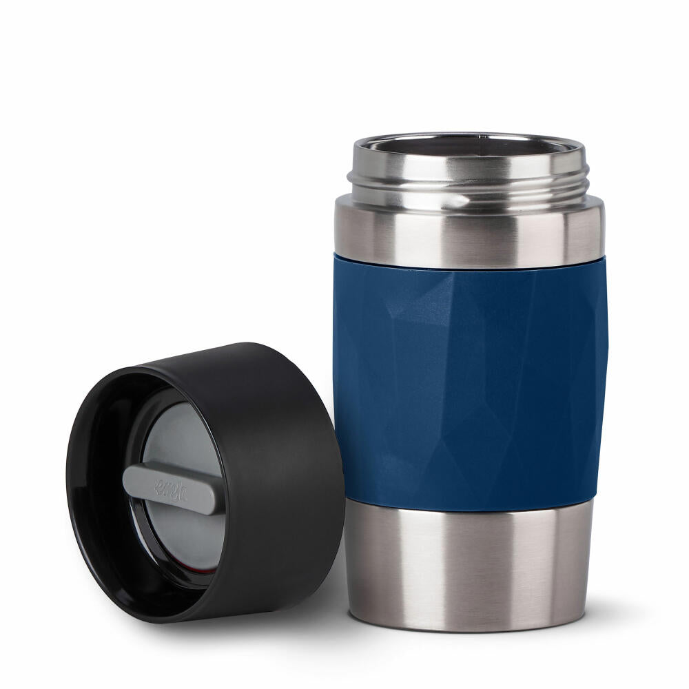 EMSA Travel Mug Compact Thermobecher, Isolierbecher, Isobecher, Thermo Becher, Edelstahl / Silikon, Dunkelblau, 0.3 L, N21608