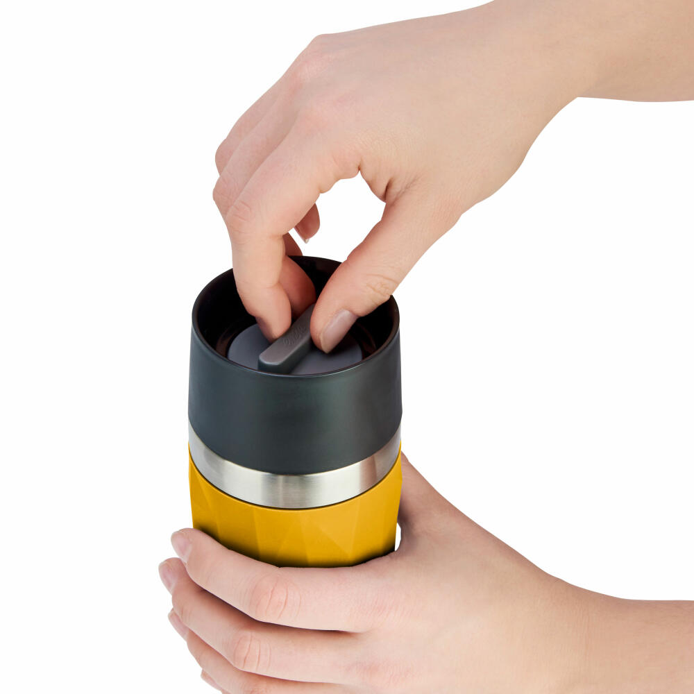 EMSA Travel Mug Compact Thermobecher, Isolierbecher, Isobecher, Thermo Becher, Edelstahl / Silikon, Senf, 0.3 L, N21610