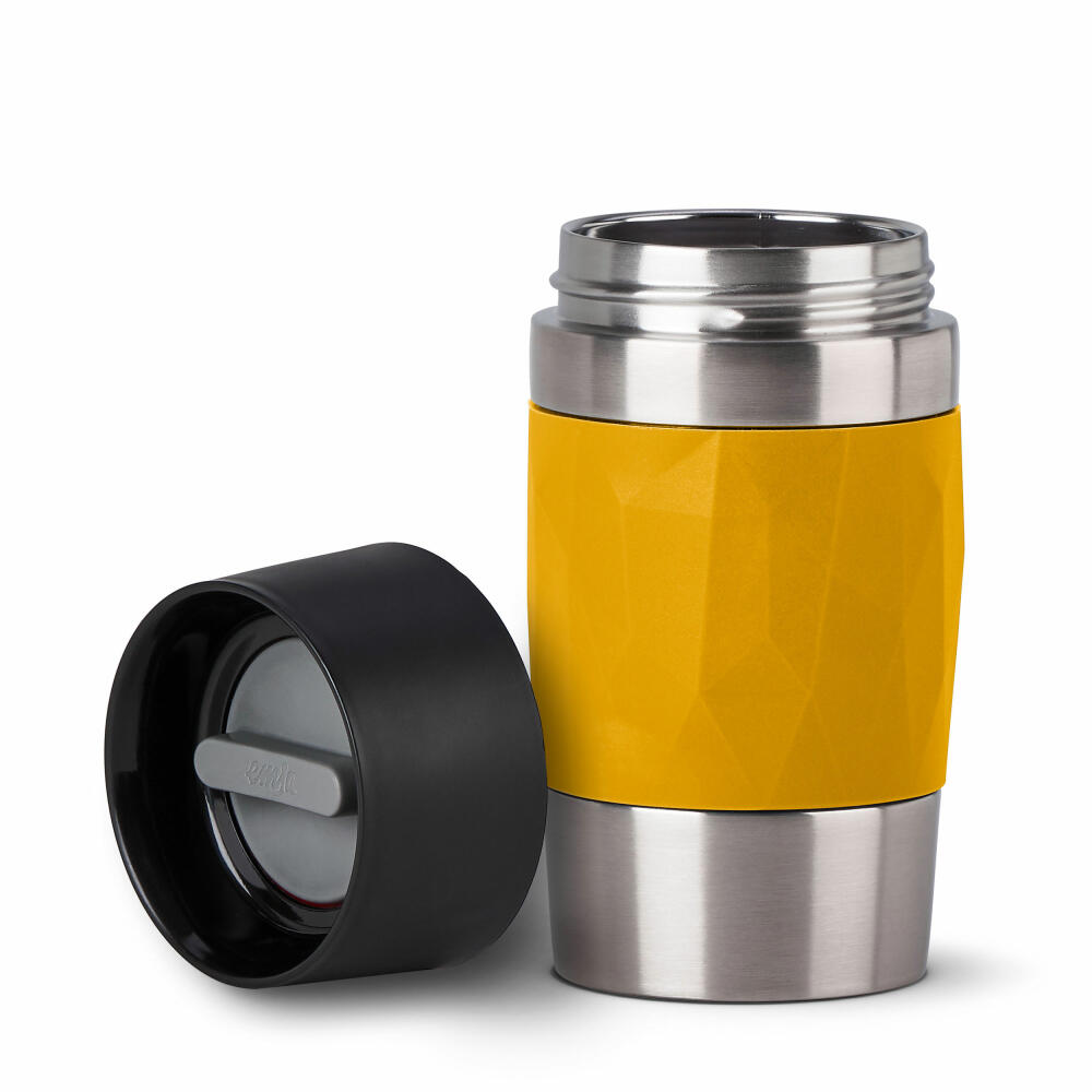 EMSA Travel Mug Compact Thermobecher, Isolierbecher, Isobecher, Thermo Becher, Edelstahl / Silikon, Senf, 0.3 L, N21610