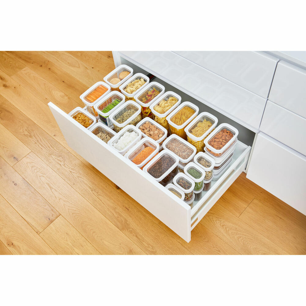 EMSA Optima dry storage container rectangular, portrait format, storage container, freshness container, plastic, transparent / white, 0.38 L, N11415