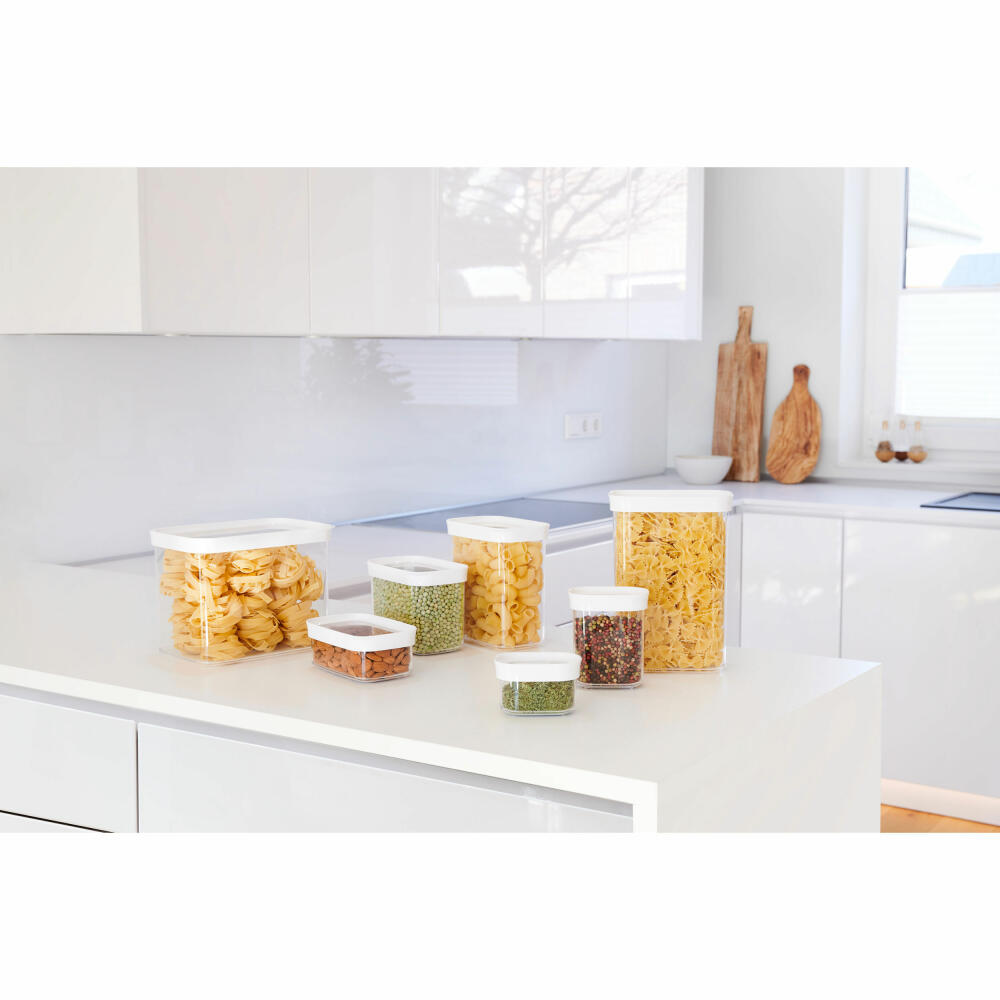 EMSA Optima dry storage container rectangular, portrait format, storage container, freshness container, plastic, transparent / white, 0.38 L, N11415