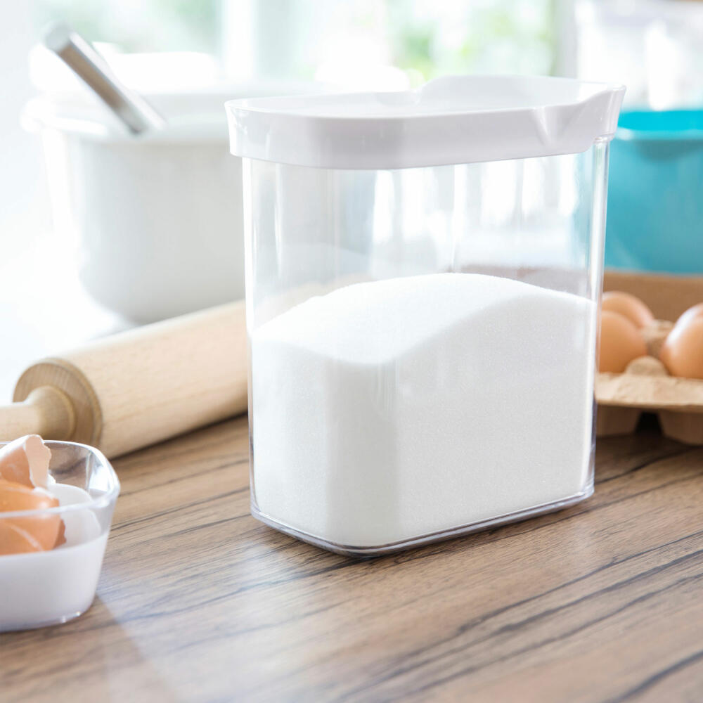 EMSA Optima pouring container rectangular, dry storage container, storage container, plastic, transparent / white, 1.6 L, N11421