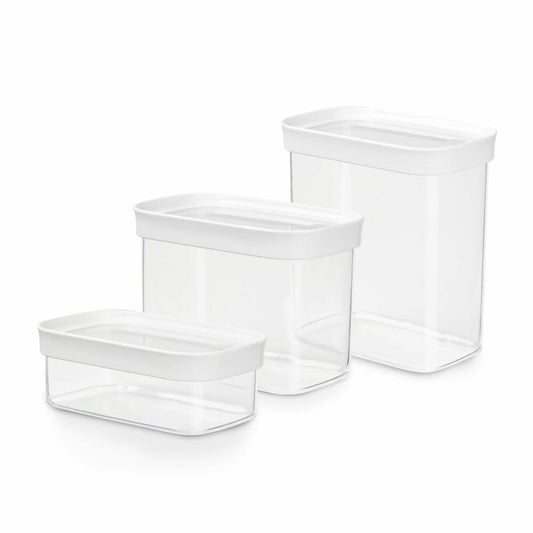 EMSA Optima Vorratsdosen Set, 3-tlg., Aufbewahrungsdosen, Vorratsode, Frischhaltedose, Kunststoff, Transparent / Weiß, N11427