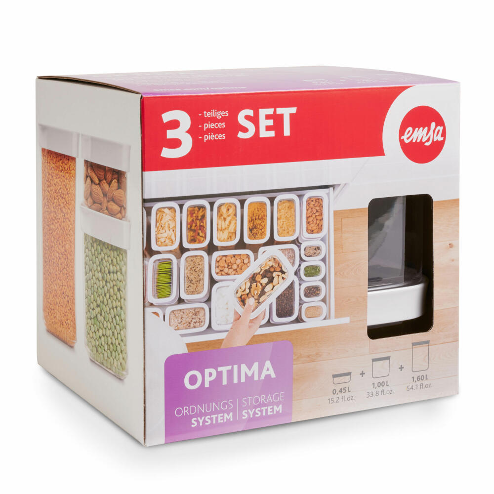 EMSA Optima storage containers set, 3-piece, storage containers, storage box, freshness container, plastic, transparent / white, N11427