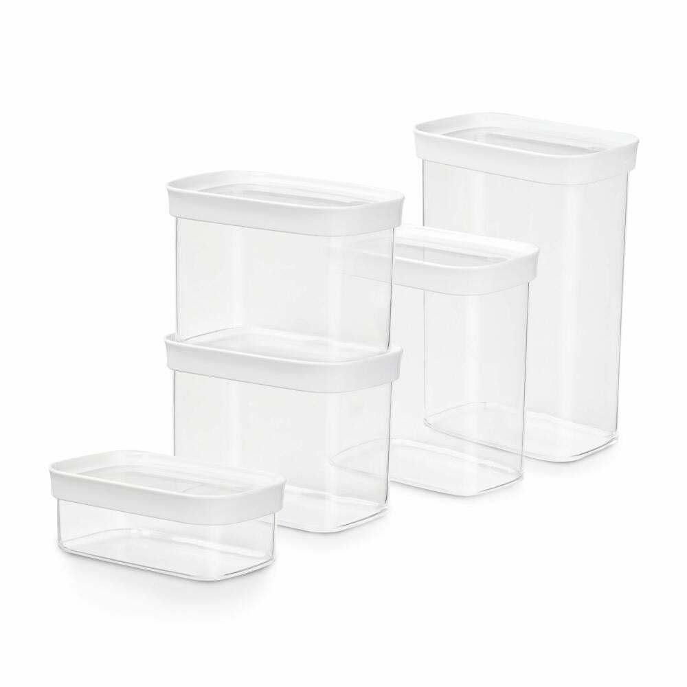 EMSA Optima storage containers set, 5 pieces, storage containers, storage containers, food storage containers, plastic, transparent / white, N11428
