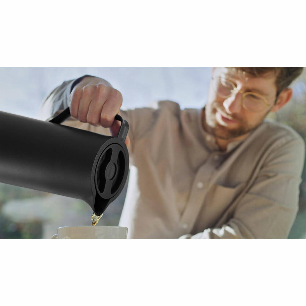 EMSA Motiva Isolierkanne, Isokanne, Kanne, Kaffeekanne, Edelstahl, Glas-Isolierkolben, Schwarz, 1 L, N41707