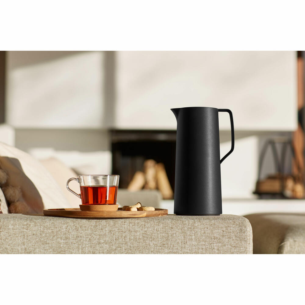 EMSA Motiva Isolierkanne, Isokanne, Kanne, Kaffeekanne, Edelstahl, Glas-Isolierkolben, Schwarz, 1 L, N41707