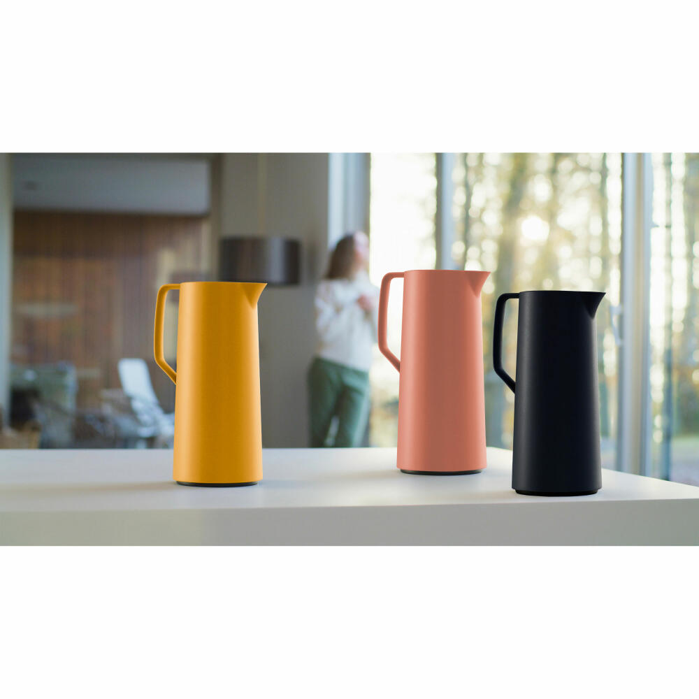 EMSA Motiva Isolierkanne, Isokanne, Kanne, Kaffeekanne, Edelstahl, Glas-Isolierkolben, Schwarz, 1 L, N41707