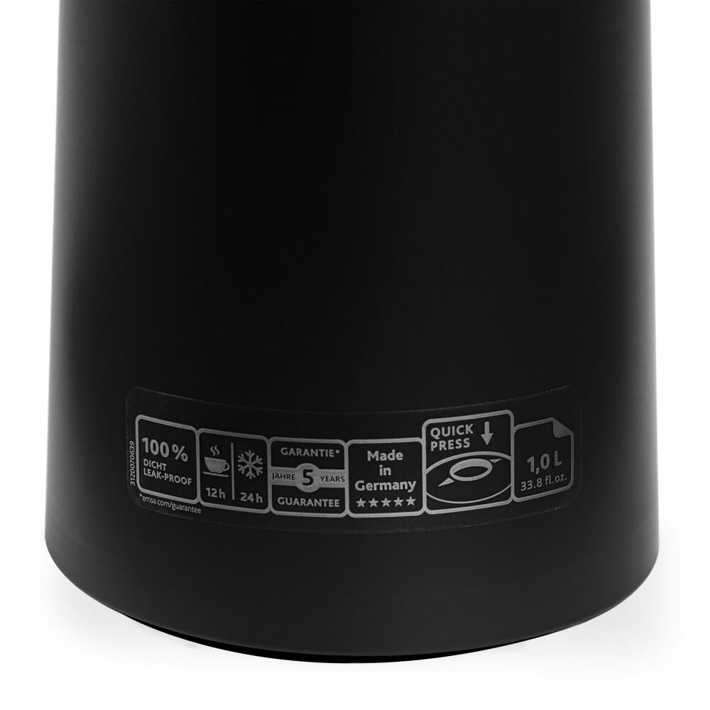 EMSA Motiva Isolierkanne, Isokanne, Kanne, Kaffeekanne, Edelstahl, Glas-Isolierkolben, Schwarz, 1 L, N41707