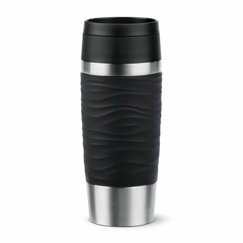 Emsa Isolierbecher Travel Mug Classic Wave, To-Go-Becher, Edelstahl, Schwarz, 360 ml, N20212