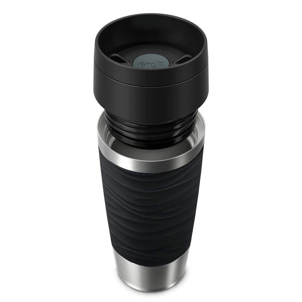 Emsa Isolierbecher Travel Mug Classic Wave, To-Go-Becher, Edelstahl, Schwarz, 360 ml, N20212