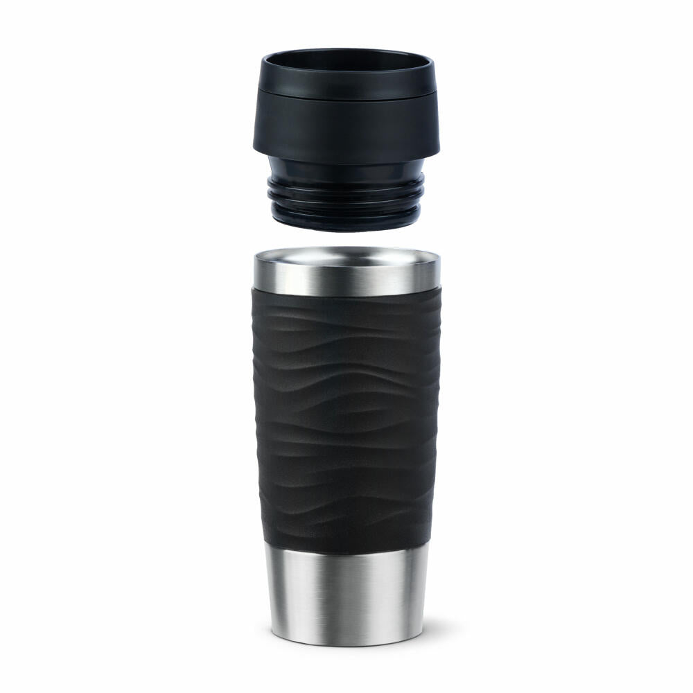 Emsa Isolierbecher Travel Mug Classic Wave, To-Go-Becher, Edelstahl, Schwarz, 360 ml, N20212