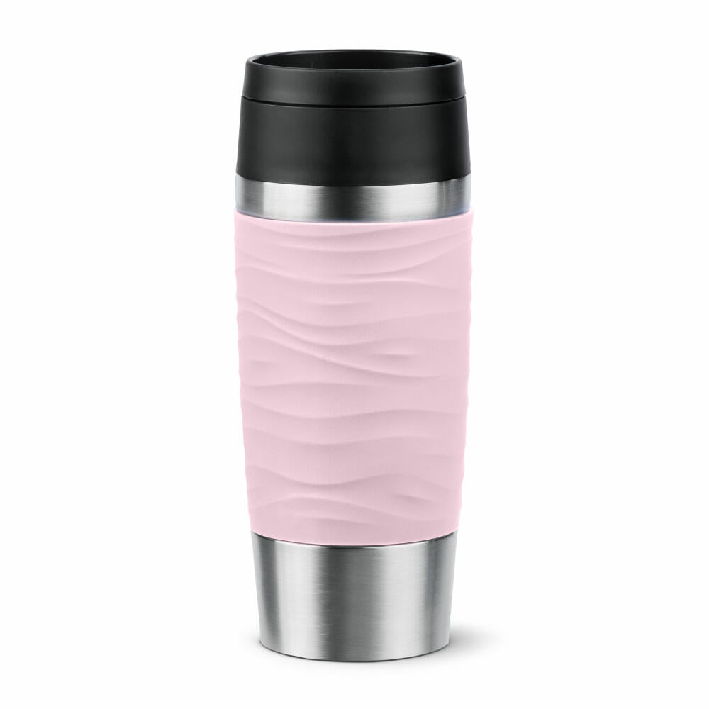 Emsa Isolierbecher Travel Mug Classic Wave, To-Go-Becher, Edelstahl, Pastellrosa, 360 ml, N20214