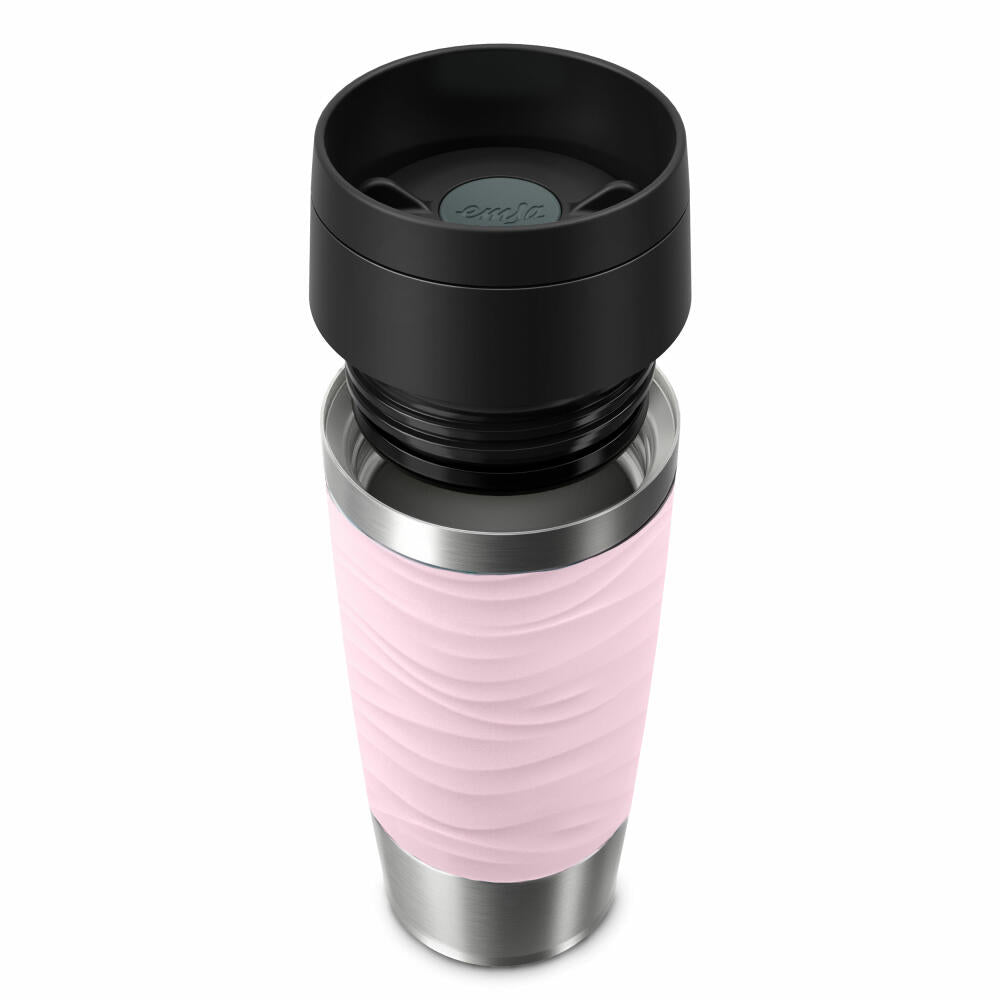 Emsa Isolierbecher Travel Mug Classic Wave, To-Go-Becher, Edelstahl, Pastellrosa, 360 ml, N20214