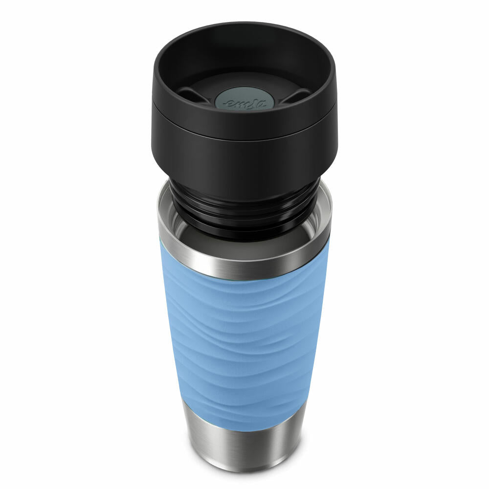 Emsa Isolierbecher Travel Mug Classic Wave, To-Go-Becher, Edelstahl, Pastellblau, 360 ml, N20213
