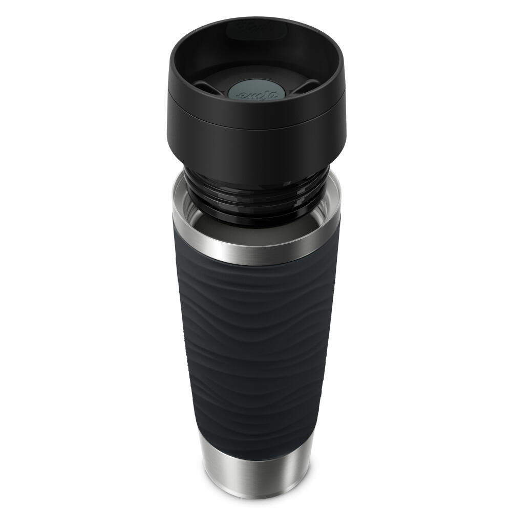 Emsa Isolierbecher Travel Mug Classic Wave, To-Go-Becher, Edelstahl, Schwarz, 500 ml, N20225