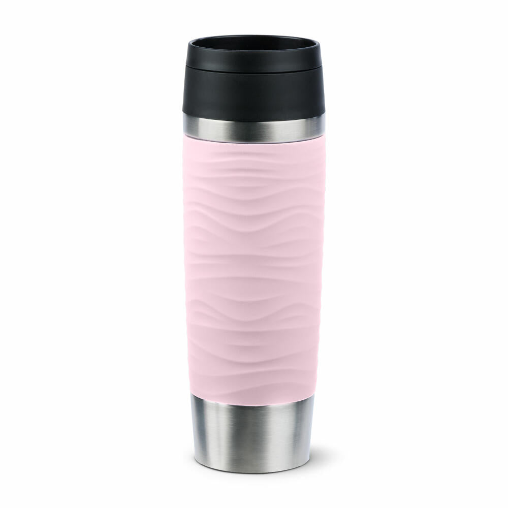 Emsa Isolierbecher Travel Mug Classic Wave, To-Go-Becher, Edelstahl, Pastellrosa, 500 ml, N20227