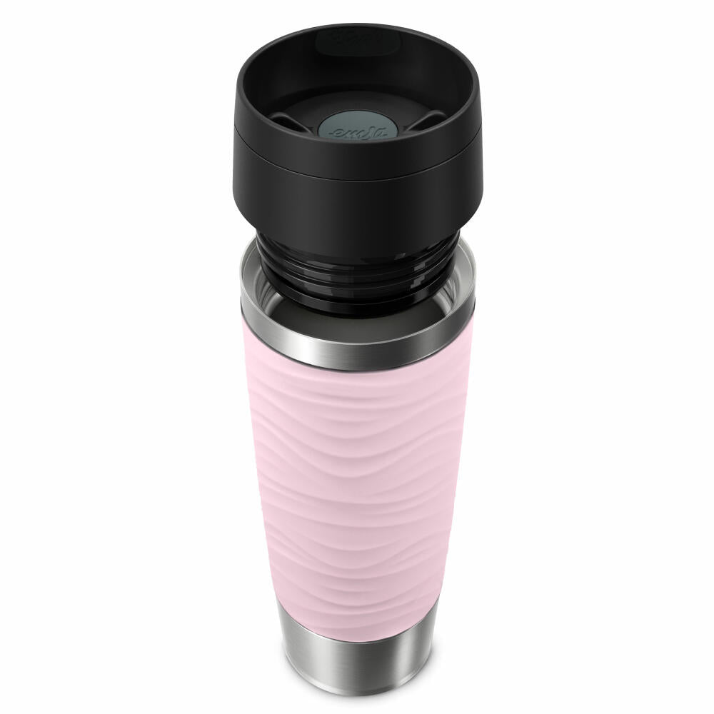 Emsa Isolierbecher Travel Mug Classic Wave, To-Go-Becher, Edelstahl, Pastellrosa, 500 ml, N20227
