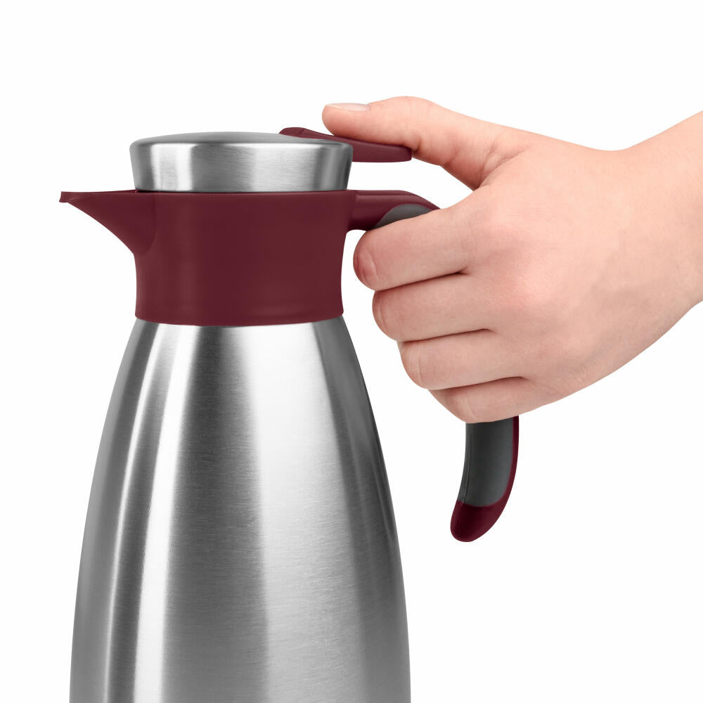 Emsa Isolierkanne Soft Grip, Thermokanne, Edelstahl, Kunststoff, Weinrot, 1 L, N41202