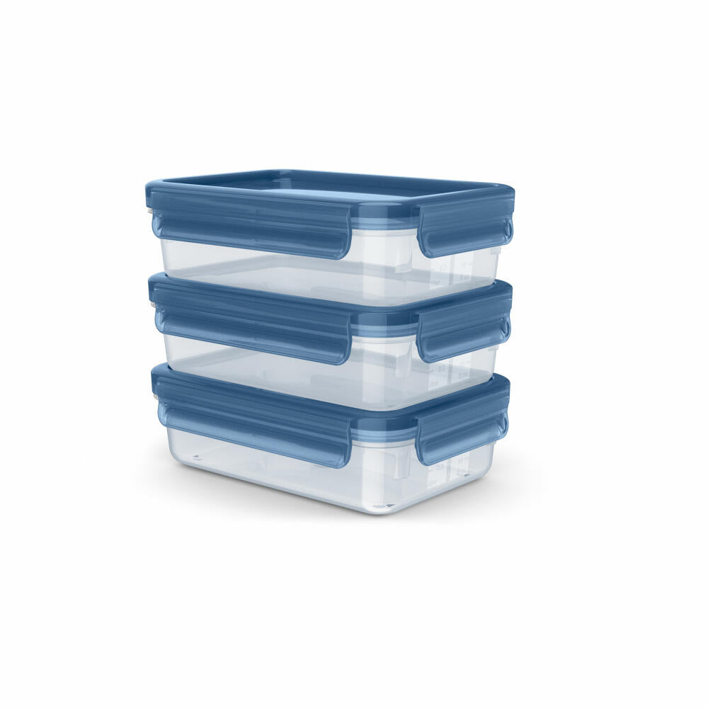 Emsa Frischhaltedosen-Set Clip & Close Eco 3er Set, PP-Kunststoff, TPE, Blau, Transparent, 0.8 L, N11717