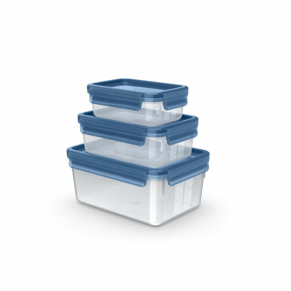 Emsa Frischhaltedosen-Set Clip & Close Eco 3-tlg., PP-Kunststoff, TPE, Blau, Transparent, 0.55 + 1 + 2.2 L, N11718