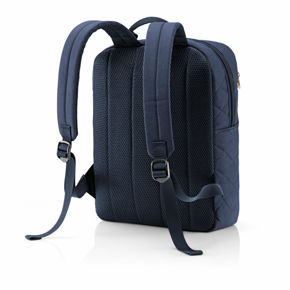 reisenthel classic backpack M, Rucksack, Handgepäck-Reisetasche mit Laptopfach, Rhombus Midnight Gold, 13 L, CJ4110