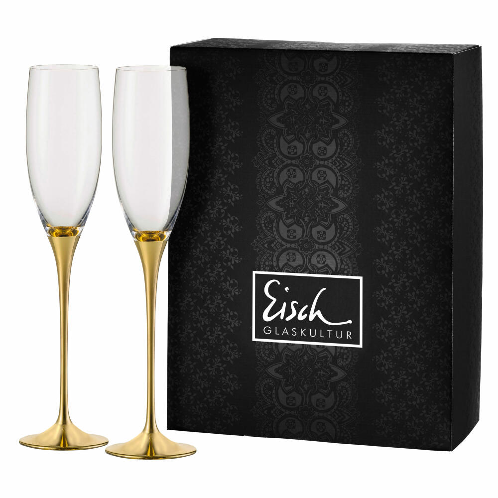 Eisch champagne glass set of 2 gold champagne exclusive, champagne goblet, champagne flute, crystal glass, gold, 180 ml, 47750094