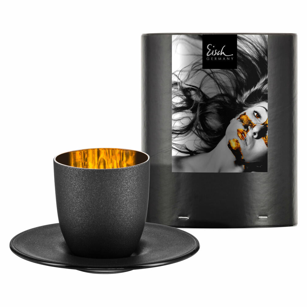 Eisch Espressoglas mit Untersetzer Cosmo Gold, Kristallglas, Gold, Schwarz, 100 ml, 70510906