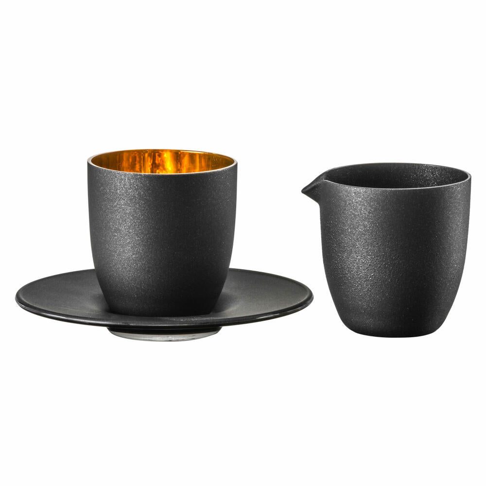 Eisch Affogato al oro Set Cosmo Gold, espresso glass with saucer and jug, crystal glass, gold, black, 100 ml, 70510905