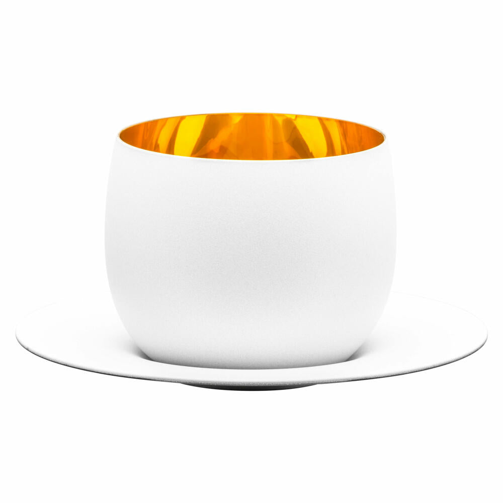 Eisch Cappuccino glass with coaster Cosmo Pure White, crystal glass, gold, pure white, 300 ml, 77410903