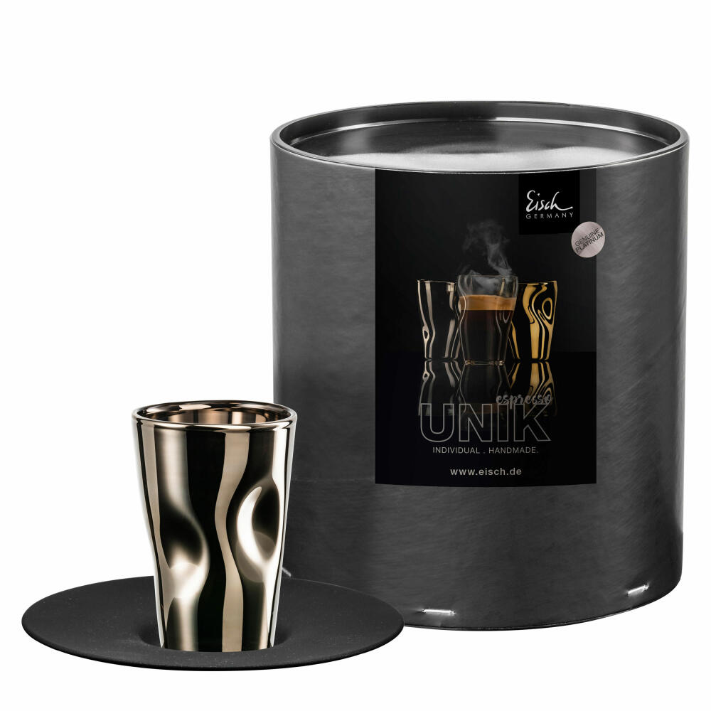 Eisch Espressoglas mit Untertasse Unik Platin, Espressotasse, Glas, Platin, Schwarz, 100 ml, 30013211