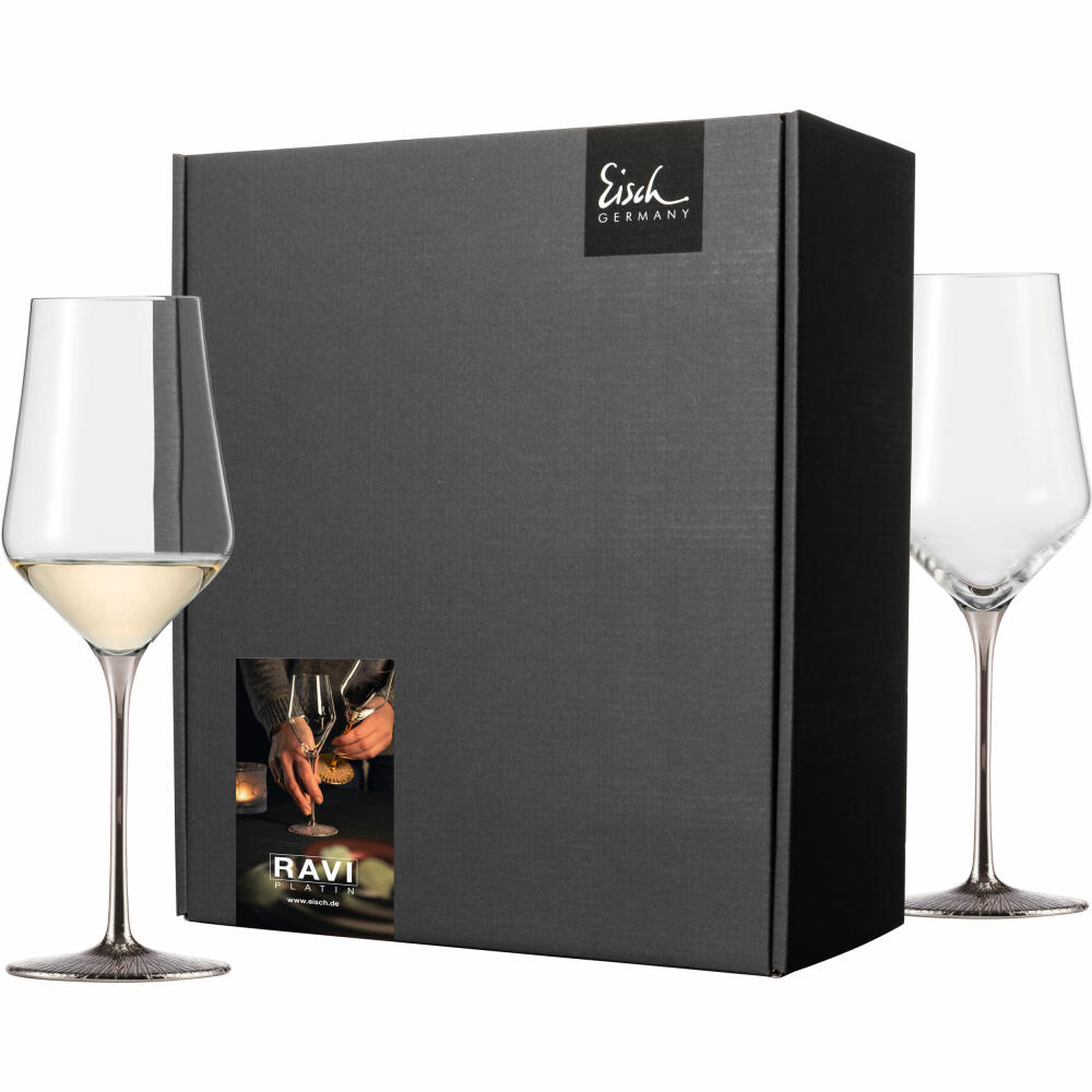 Eisch white wine glasses Ravi Platin, set of 2, white wine glass, wine glass, crystal glass, 380 ml, 75851830