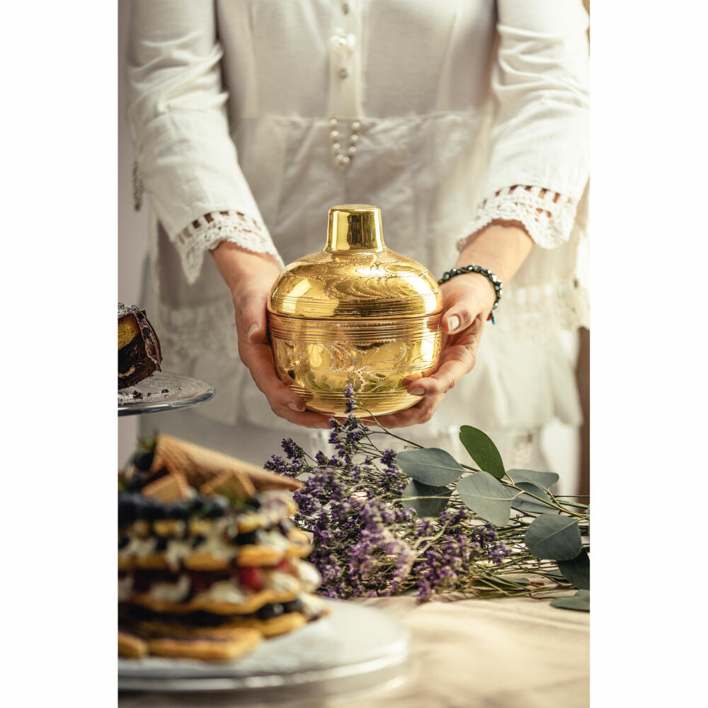 Eisch Dose Goldleaf, glass jar, storage jar, snack bowl, decorative bowl, crystal glass, gold, H 16.5 cm, 77536914