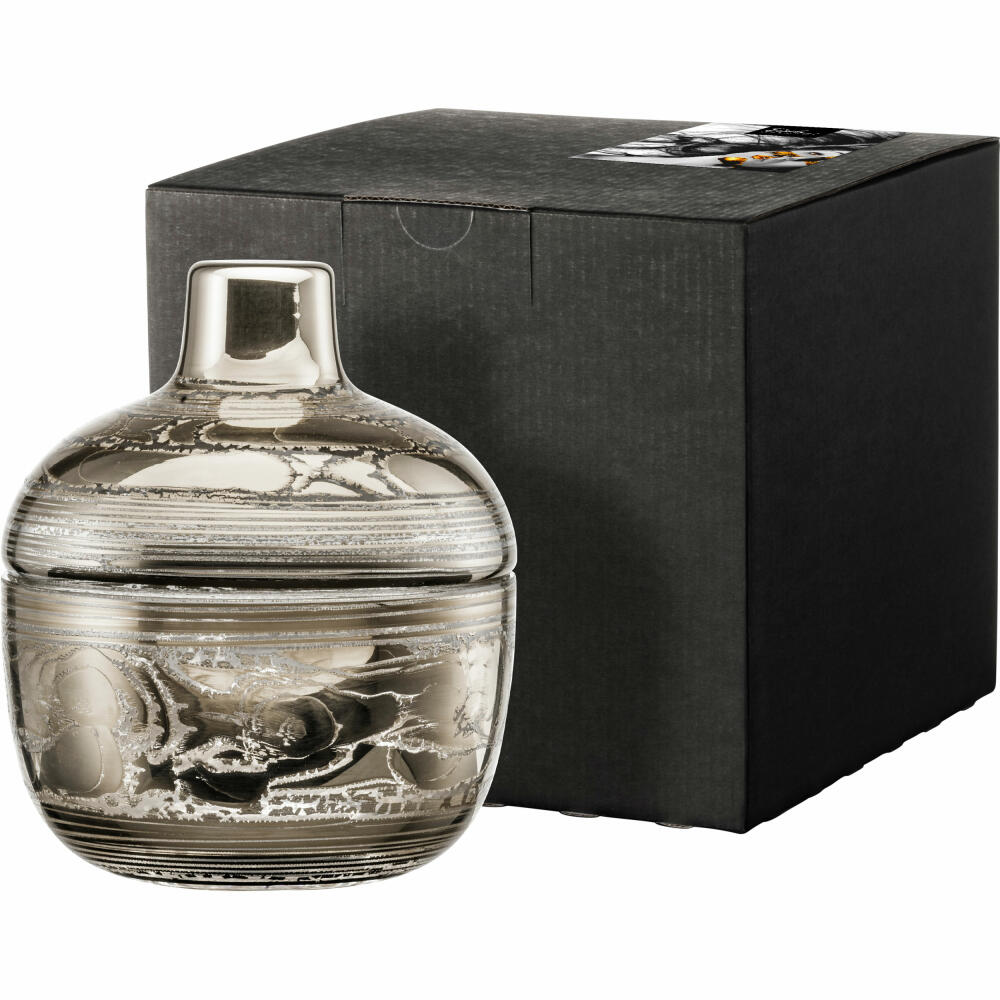 Eisch Dose Goldleaf, glass jar, storage jar, snack bowl, decorative bowl, crystal glass, platinum, H 16.5 cm, 77636914