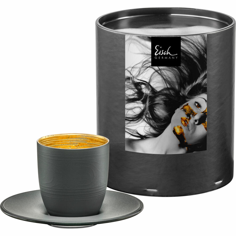 Eisch espresso glass Cosmo collect, 2-piece, with coaster, espresso cup, crystal glass, grey / gold, 100 ml, 70510912