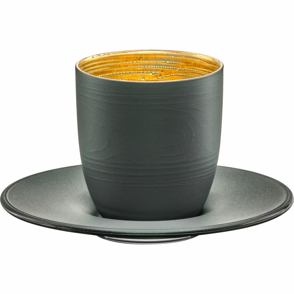 Eisch espresso glass Cosmo collect, 2-piece, with coaster, espresso cup, crystal glass, grey / gold, 100 ml, 70510912