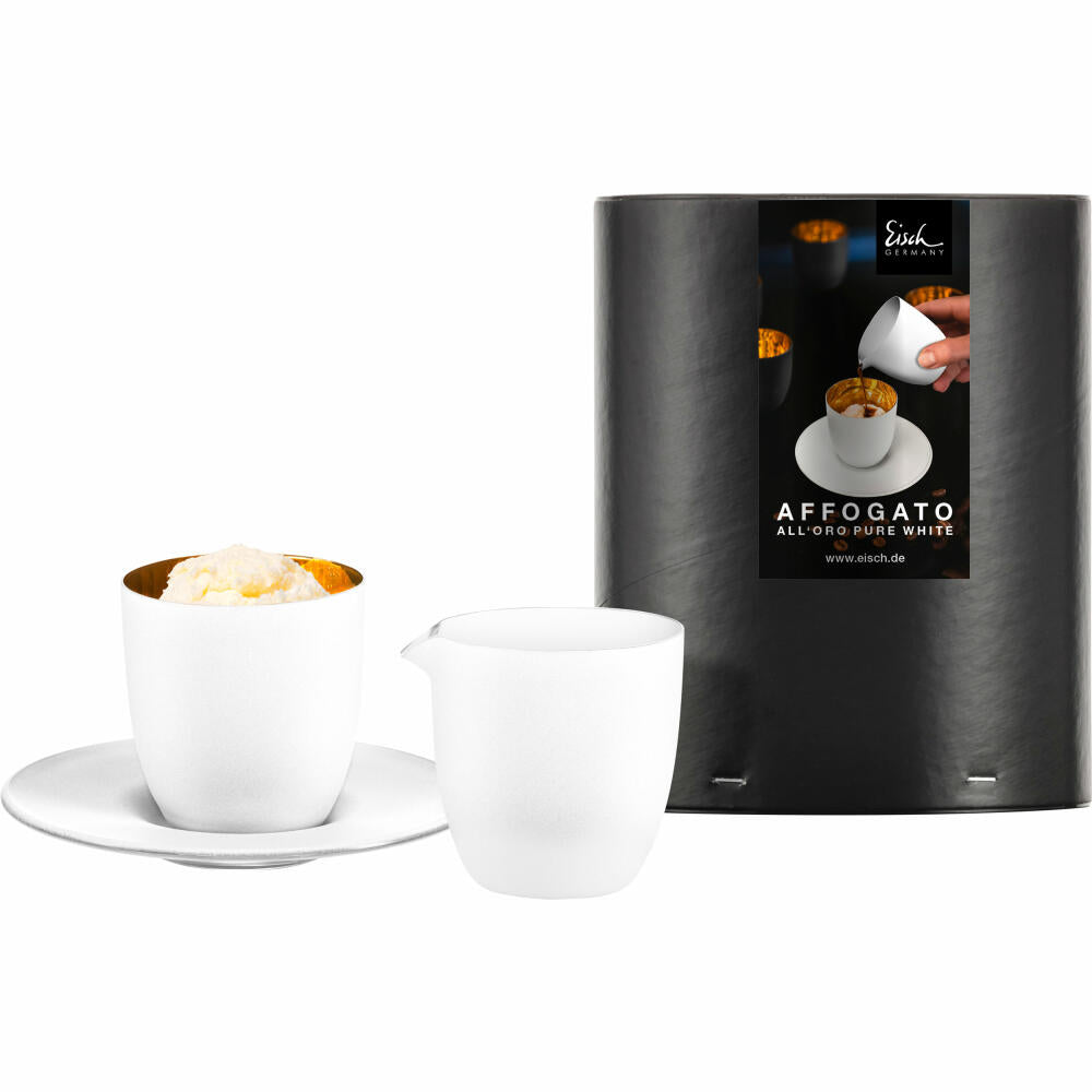 Eisch Affogato al oro glass Cosmo pure white, 3-piece, espresso glass with coaster and jug, white / gold, 77410905