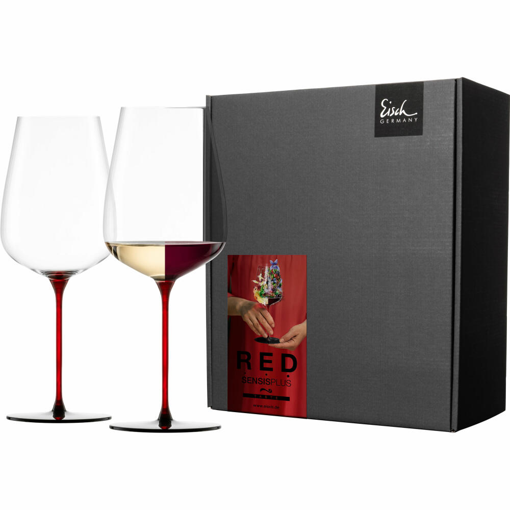 Eisch Allroundgläser Red Sensisplus, 2er Set, Weinglas, Rotweinglas, Gläser, Kristallglas, Rot / Schwarz, 740 ml, 15432020