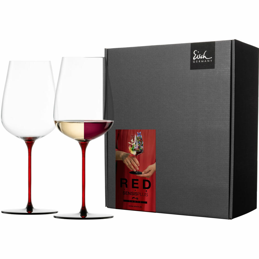 Eisch Allroundgläser Red Sensisplus, 2er Set, Weinglas, Rotweinglas, Gläser, Kristallglas, Rot / Schwarz, 580 ml, 15432030